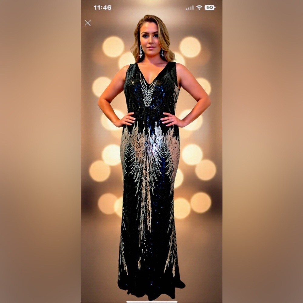 Black and goldSequin Evening Dress